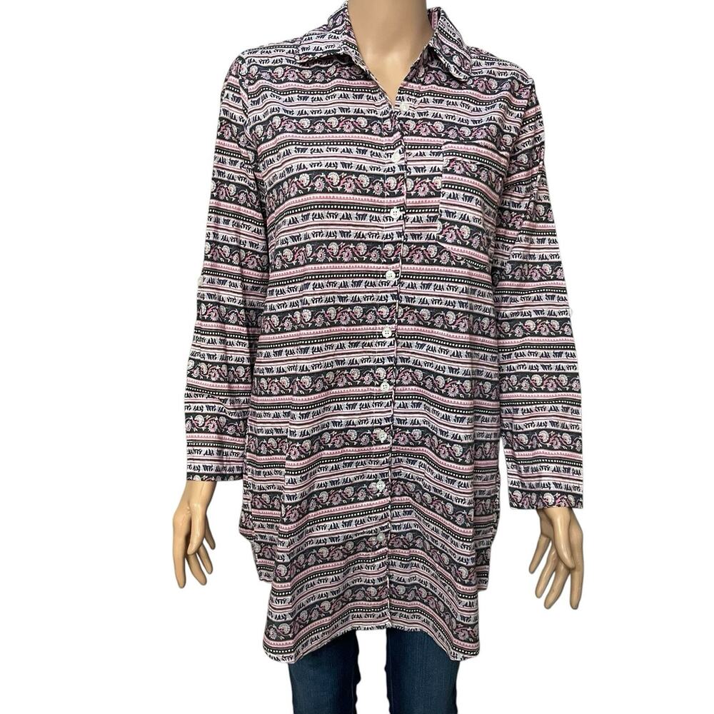 Julia Amory Husband Shirt Small Button Down Tunic Multifunctional Floral Preppy